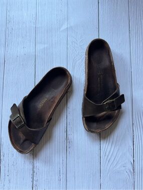 Birkenstock Madrid Single Strap Dark Brown Oiled Leather Sandals (Eu 38/US 7.5/8
